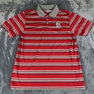 St. Louis Cardinals Mens Shirt Medium Red Striped Short Sleeve Polo MLB Baseball